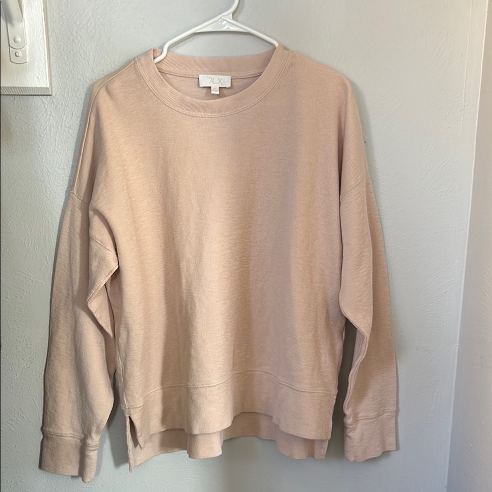 Le AL.X organic cotton crew neck top drop shoulder size XL pink pullover knit